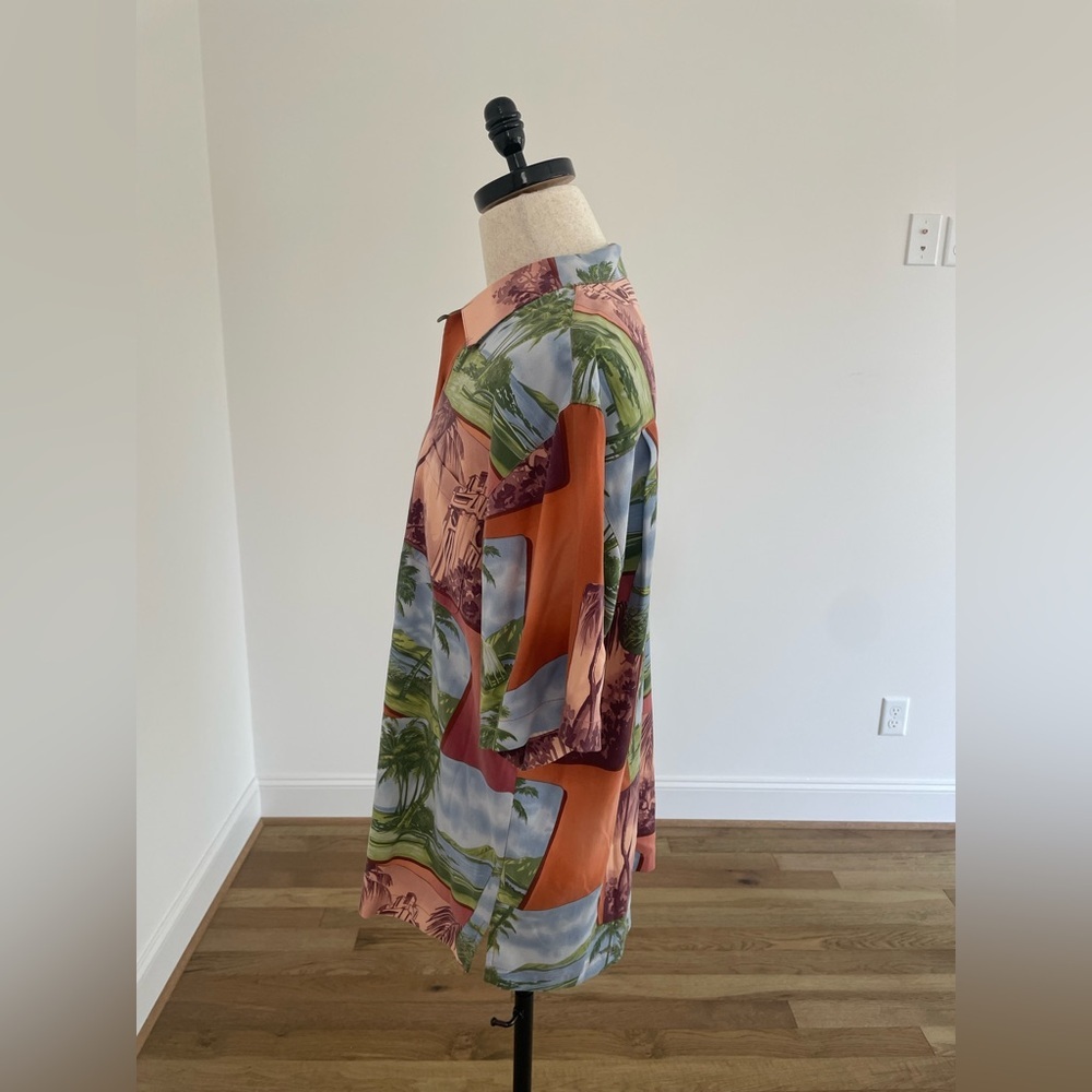 Vintage Tommy Bahama 100% Silk Camp Shirt in Orange Aloha Print - Picture 4 of 12